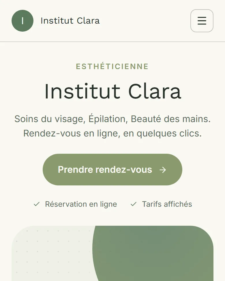 Nouveau site d’un institut de beauté : soins, tarifs affichés et réservation en ligne dès l’accueil