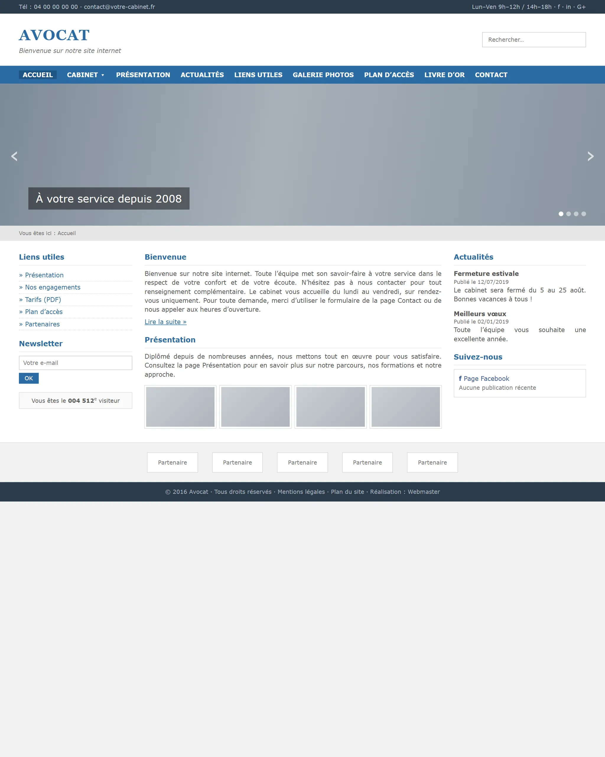 Ancien site d’un cabinet d’avocat : simple page de présentation, sans domaines d’intervention détaillés