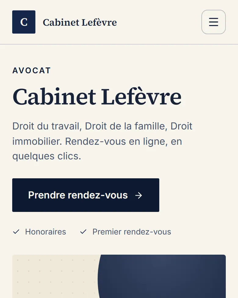 Nouveau site d’un cabinet d’avocat : domaines du droit, honoraires et demande de premier rendez-vous en évidence