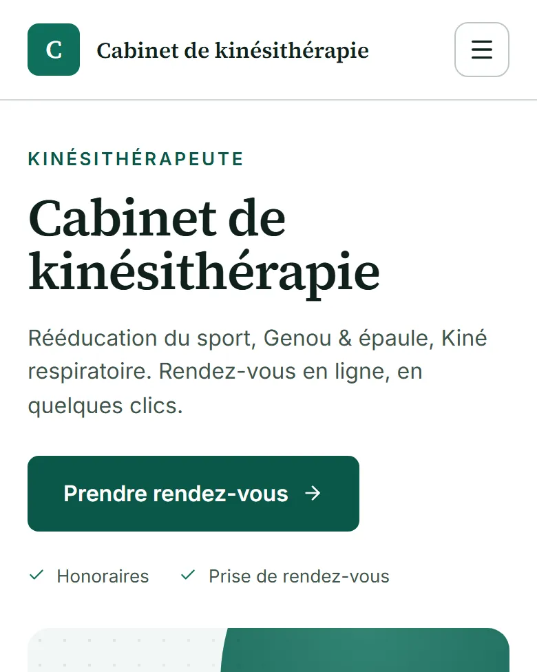 Nouveau site d’un cabinet de kinésithérapie : soins proposés, honoraires et prise de rendez-vous visibles dès l’accueil